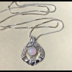 Opal Celtic Trinity Knot Necklace in Sterling 925